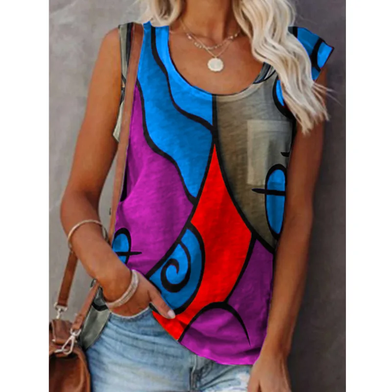 

Women's sleeveless color matching Women T shirt plus size, Customized color