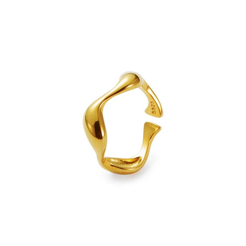 

minimalist simple design ins fashion glossy lovers ring 925 silver 18k gold plated irregular Wavy opening ring for women