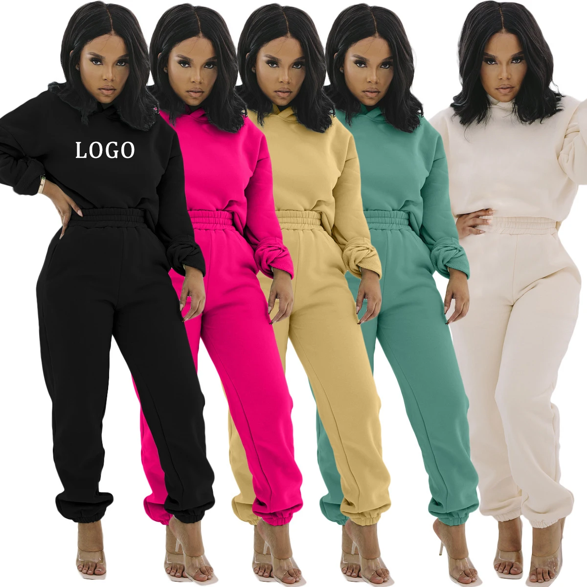 

2021 custom logo 2 Piece stacked top pants clothing suit Fall Two Pieces hoodie tracksuit women joggers suits set, Picture shows