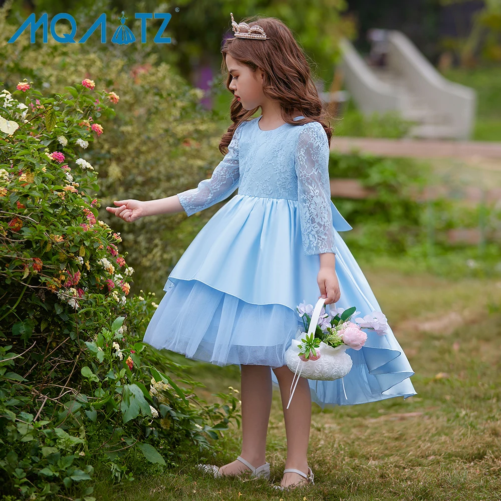 

MQATZ 2023 new arrival fashion lace party flower girl long sleeve dress latest children big bow dress tailing designs T5369