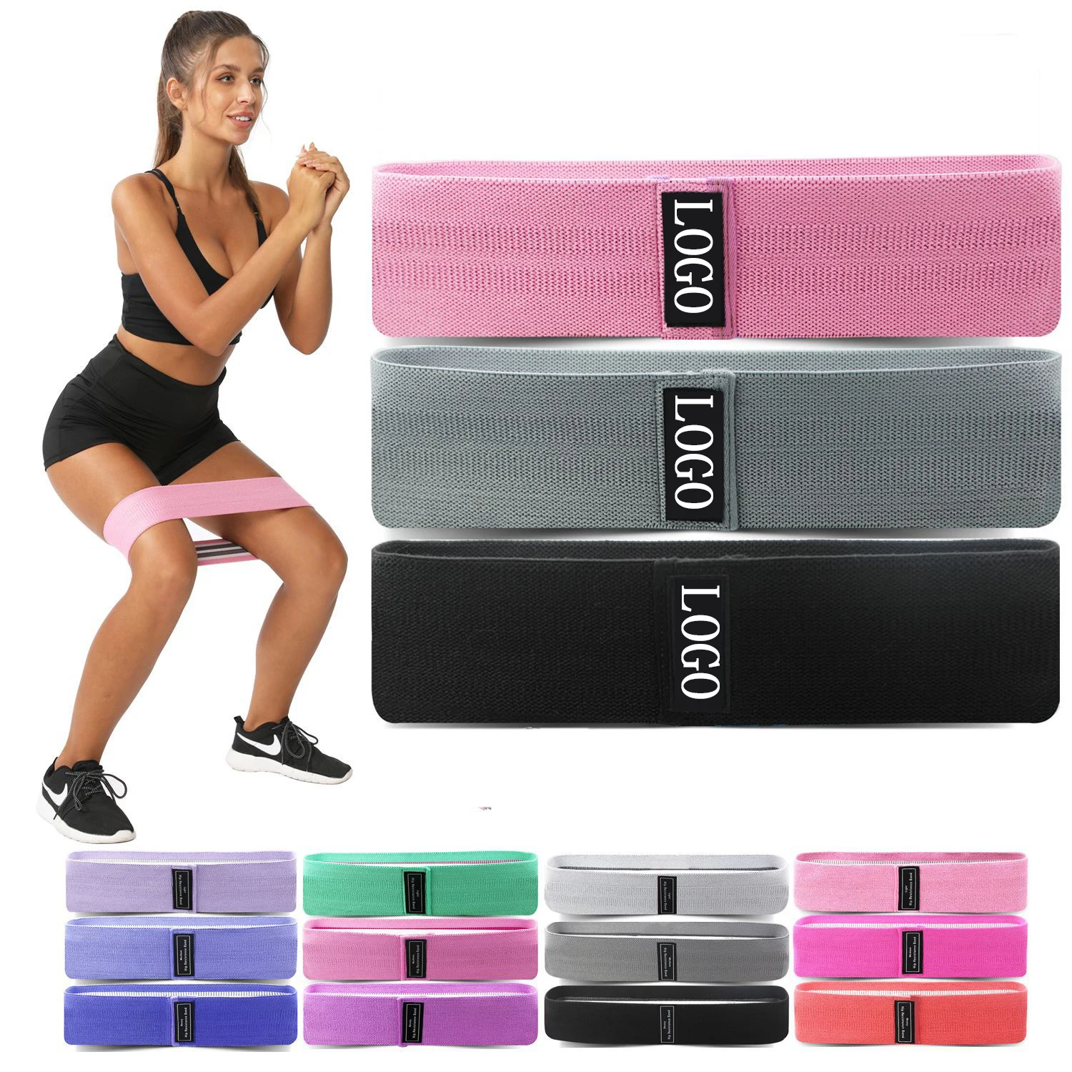 

New design Custom Logo hot Selling Printed Yoga Gym Exercise fitness for Legs Glutes Booty Hip Fabric Resistance Bands