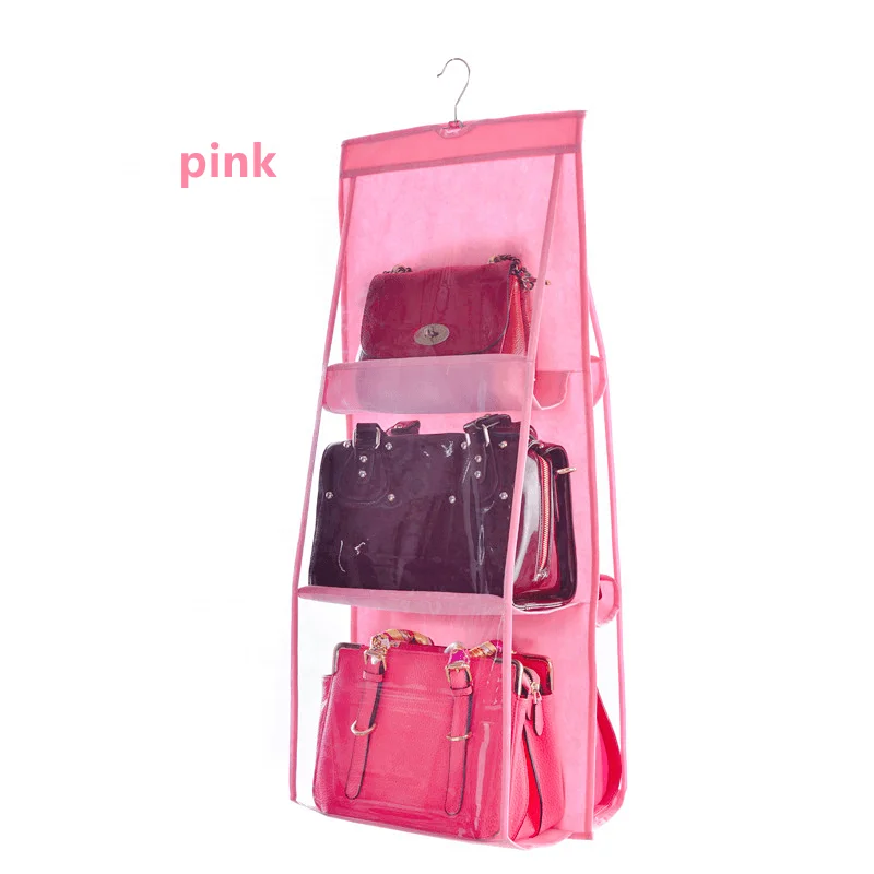 

High quality non-woven hanging 3-layer 6-grid bag storage bag underwear dust-proof hanging bag sock storage box, Pink