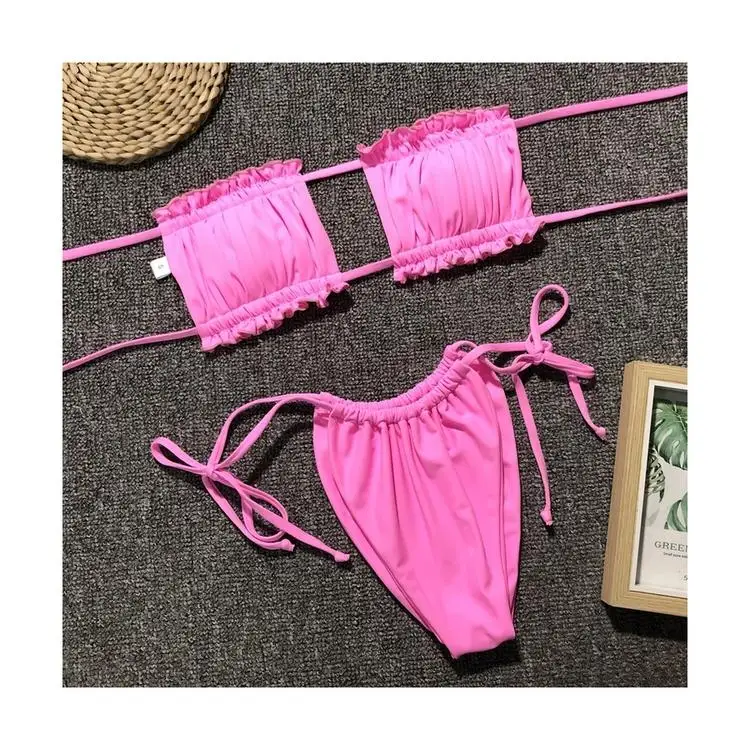 

2021 Wholesale Bandage Mujer Cutout Thong Bikini Female Push up Two Piece Micro Swimsuit Beachwear For Women, As picture