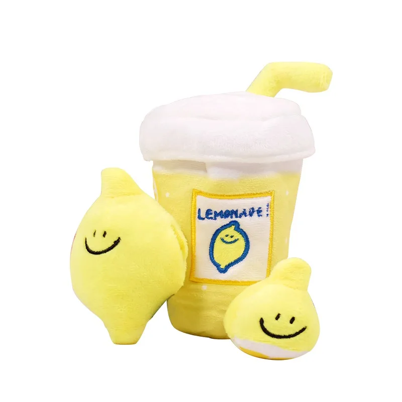 

High Quality Lemon Cup Design Pet Product Customized Plush Dog Toy Chew Squeaky Pet Toy, Picture shows