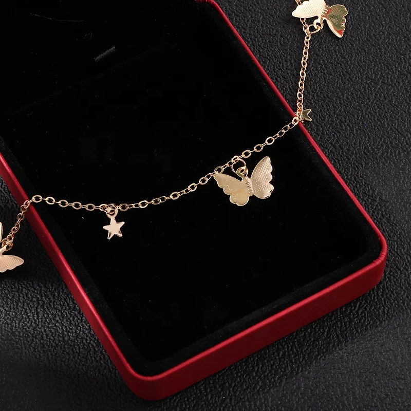 

Fashion jewelry 2021 butterfly necklace wholesale Dainty Sexy Neck Choker Layered Chain Jewelry Choker Link Chain Necklaces, Yellow gold