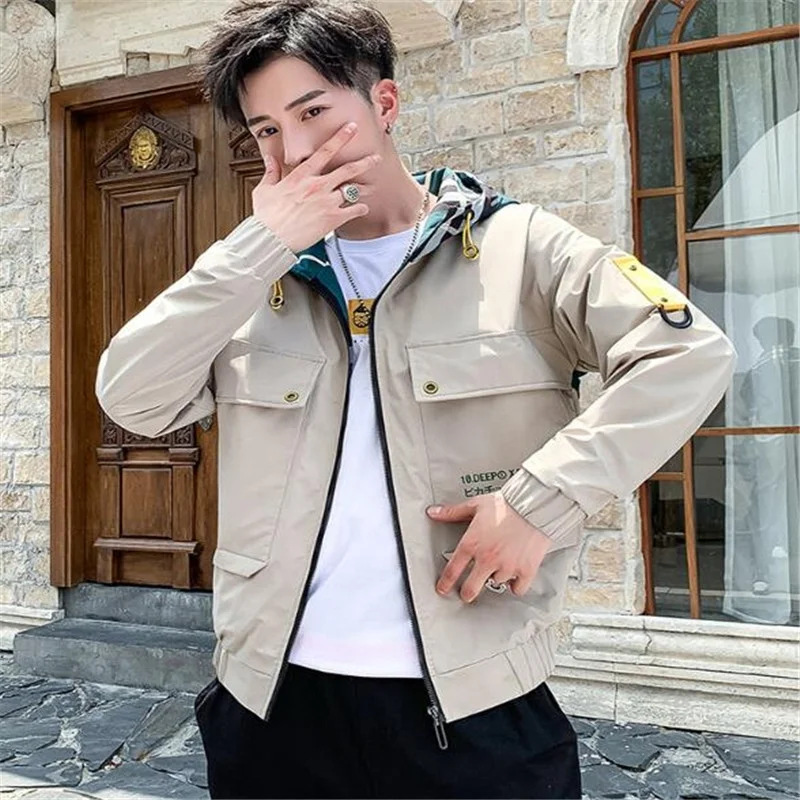 

2021 Autumn Hooded Baseball Men's Jackets, Black/blue/khaki/yellow