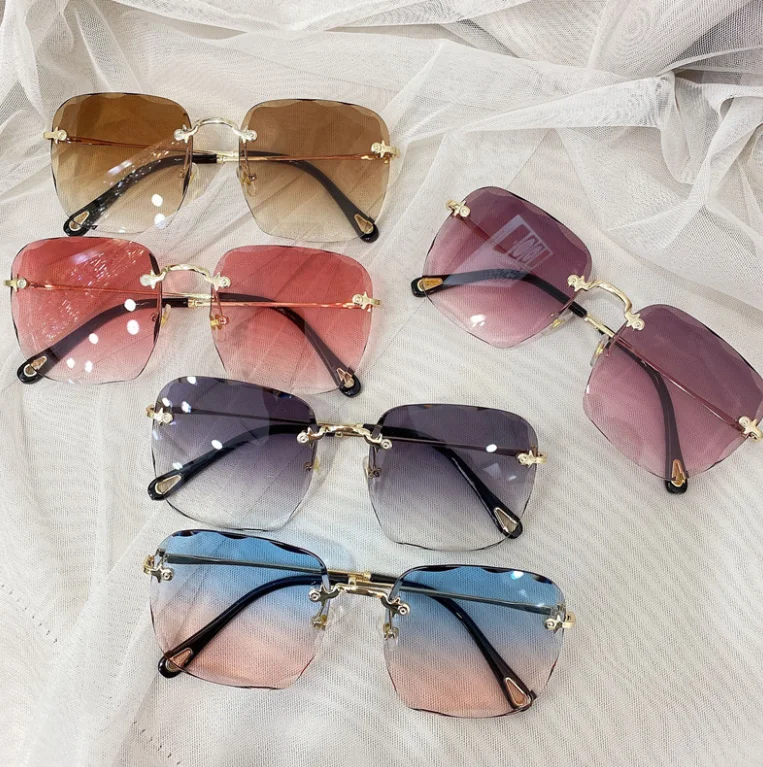 

Women Square Rimless Street Shot Polygonal Eyeglasses Gafas Female Edge Cut Sunglasses Luxury, Picture