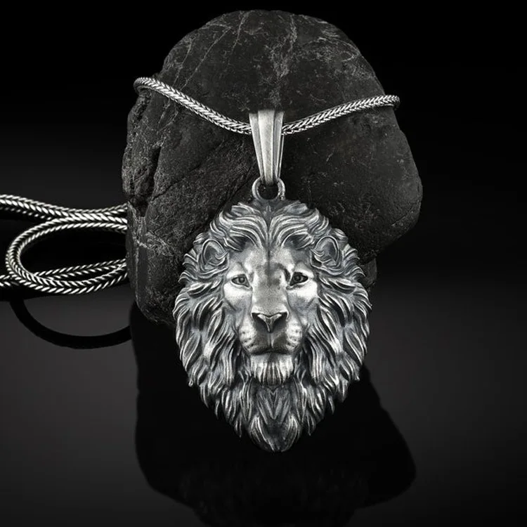 

America Hot Sale Animal Pendant Punk Necklace Men's Stainless Steel Lion Head Hip Hop Necklace Fine Jewelry For Gift, Picture