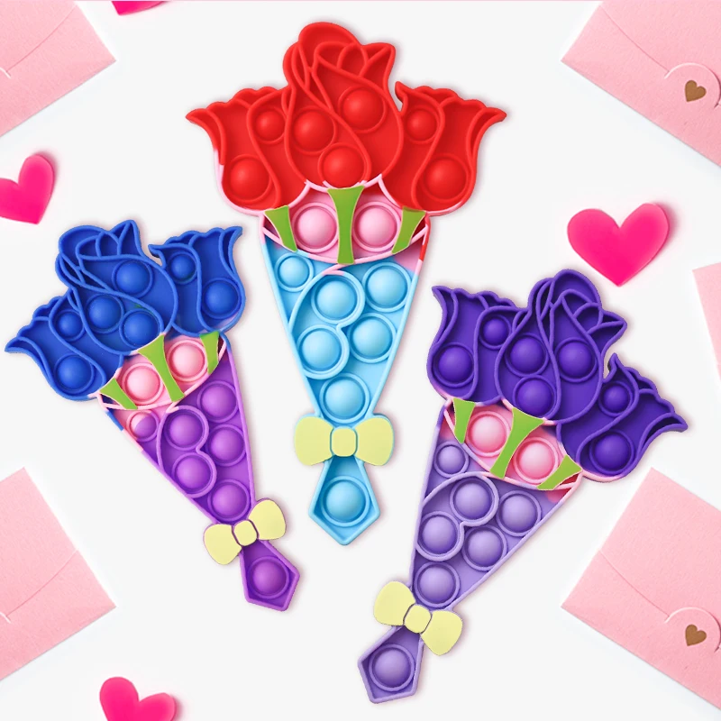 

2023 Hot Sale Sensory Push Bubble Kids Gift Poppet Fidget Toy Popper Rose Flower Valentine's Day Fidget