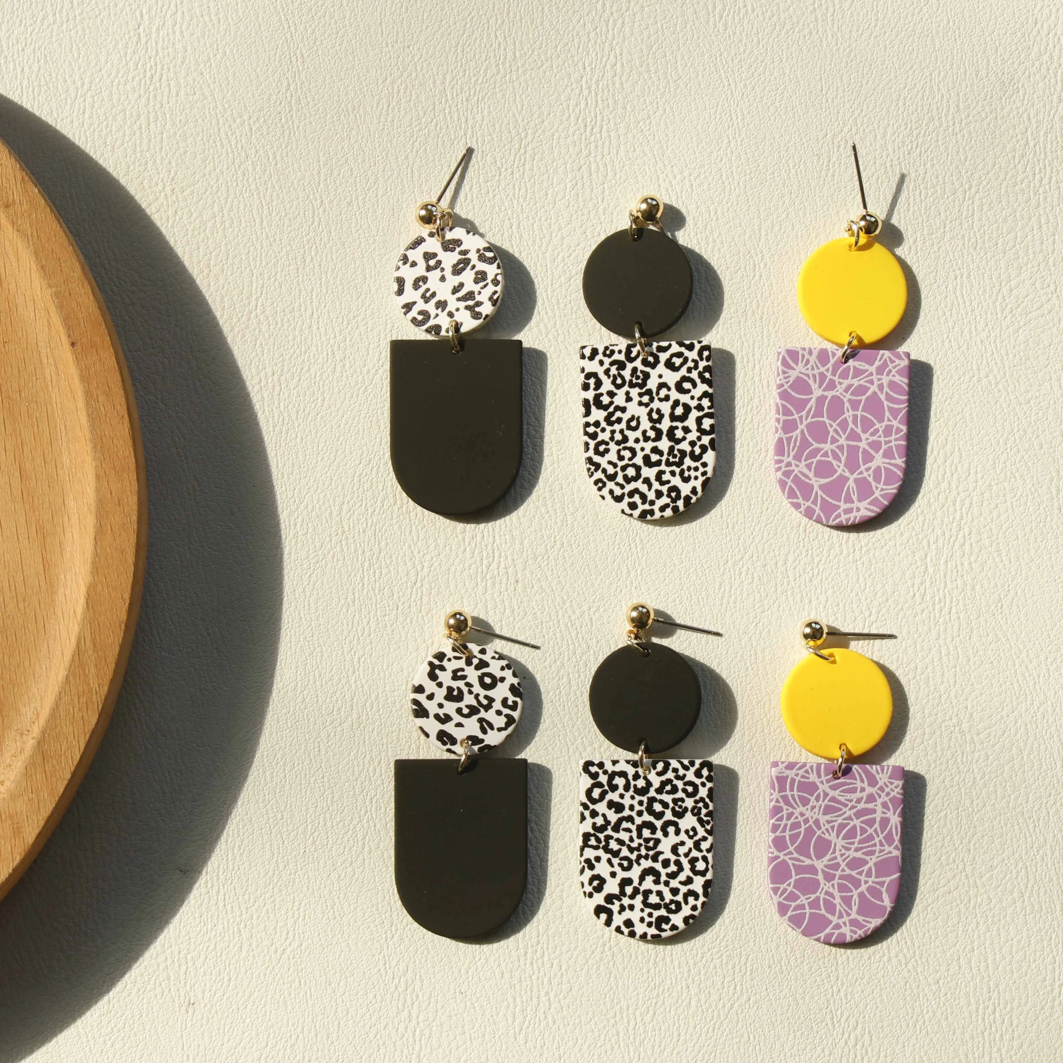 

JUHU black stripes acrylic earrings fashion Jewelry geometric irregular colorful Clay Cute arch round earrings for women
