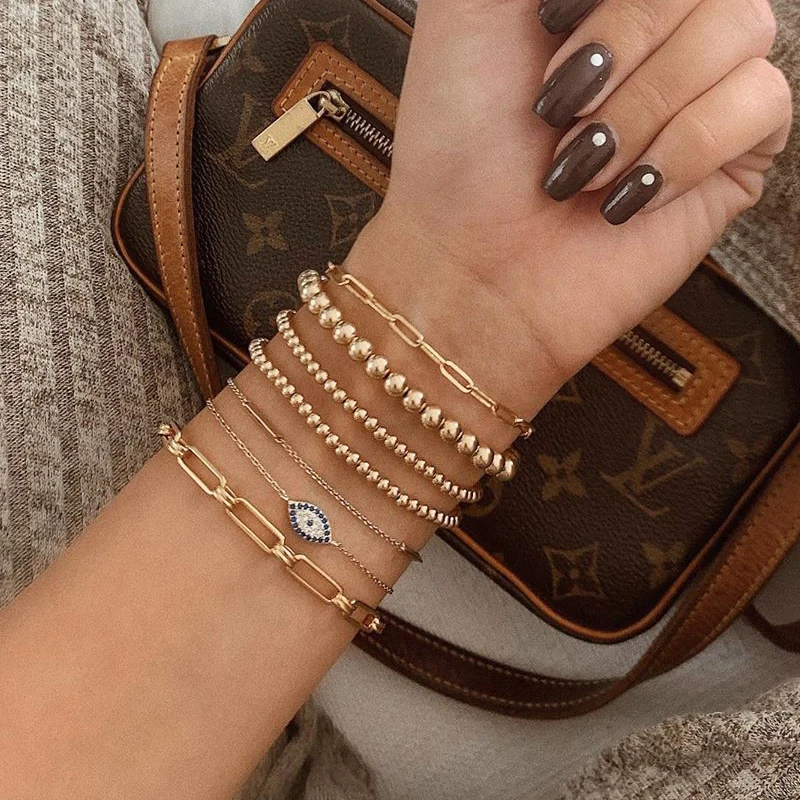 

Minimalist 18k Gold Plated Stainless Steel Beads Beaded Stackable Bracelets Beaded Stretch Bracelet Paper Clip Chain Bracelet, Customized color