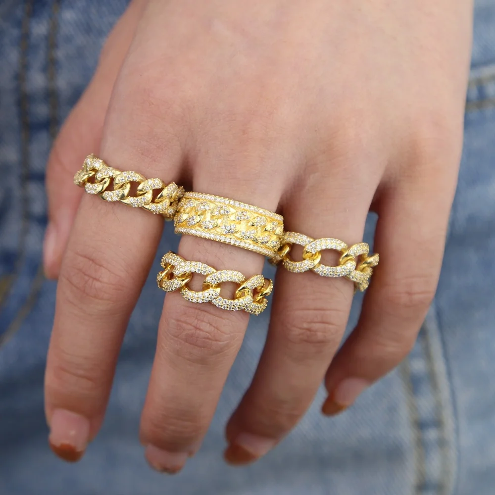 

ICED OUT bling hip hop rock women jewelry curb Miami Cuban link chain women finger ring