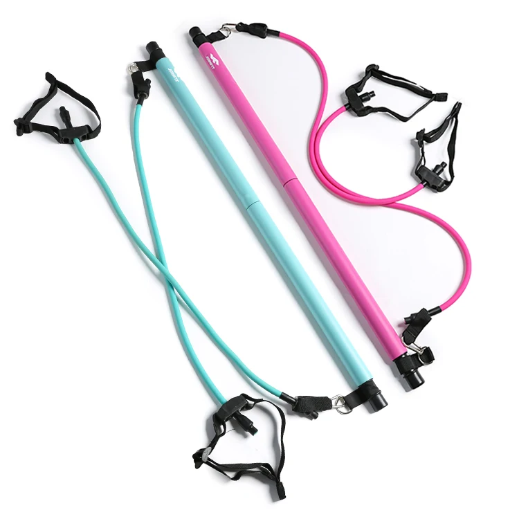 

2020 home gym workout portable adjustable yoga pilates bar stick kit, Pink blue
