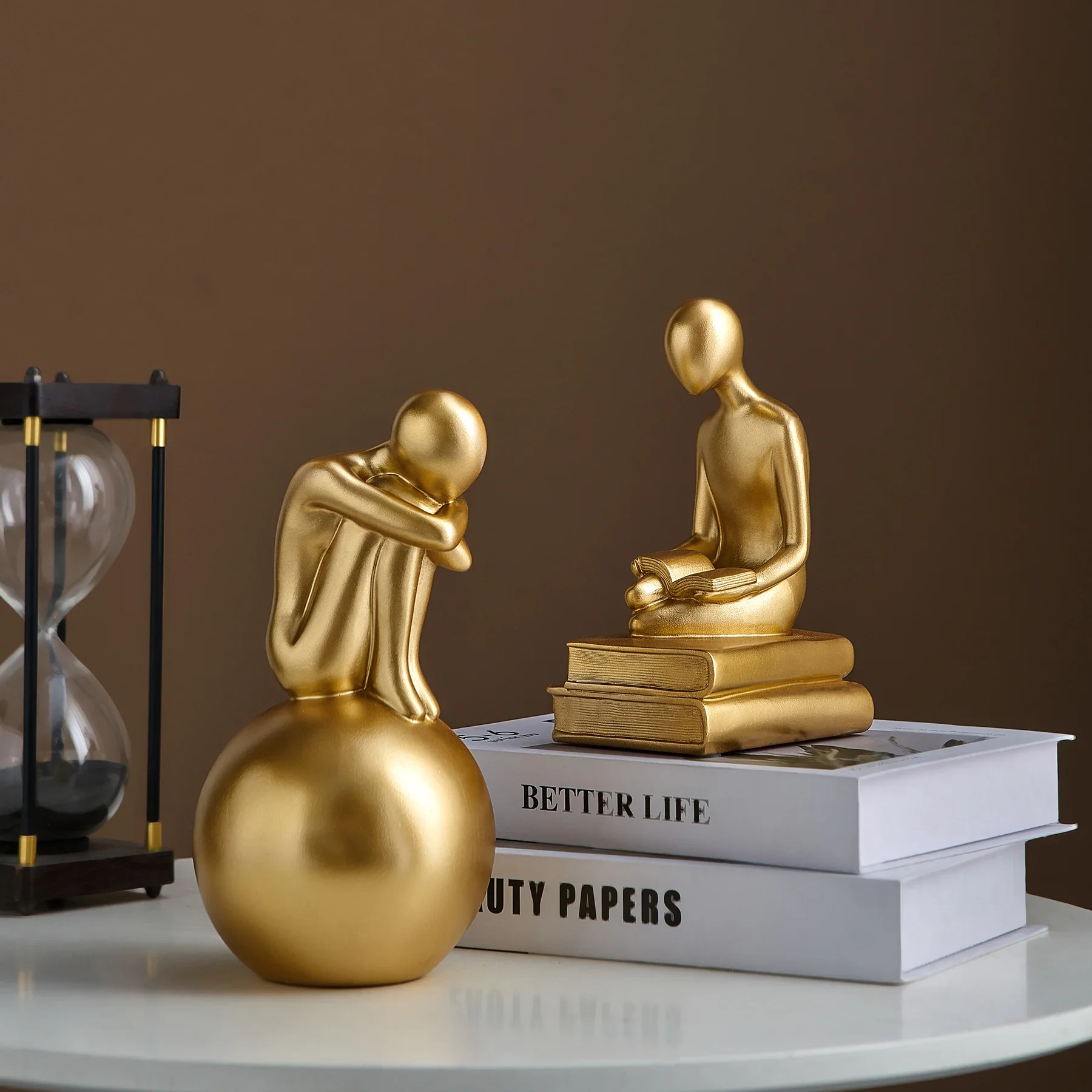 

Golden Thinker Sculpture Bookend Office Bookcase Decorative Ornaments Modern Figurines Decoration Home Resin Craft Home Decor