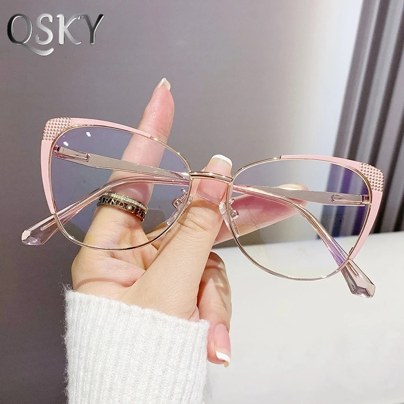 

New hot sale popular mix color glass eyeglasses frames photochromic cat eye anti blue light photochromic glasses for women men