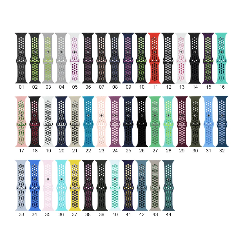 

Dual color Breathable Silicone Sport Band Bracelet Watchband Wrist Rubber Strap for iWatch 38mm 40mm 42mm 44mm, Multi-color optional or customized