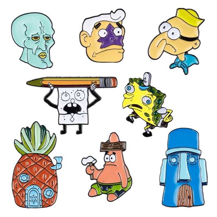 

Cute Lapel Coat Pin Cartoon Pineapple House Sponge Octopus Friends Enamel Brooch Jewelry For Kids, As the picture