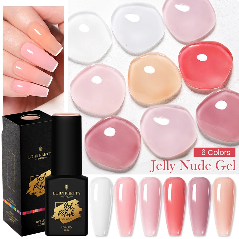 

BORN PRETTY PRO Nails Supplies 15ml Jelly Gel Polish Nude Pink Translucent Soak Off UV Gel Polish for Nail Salon