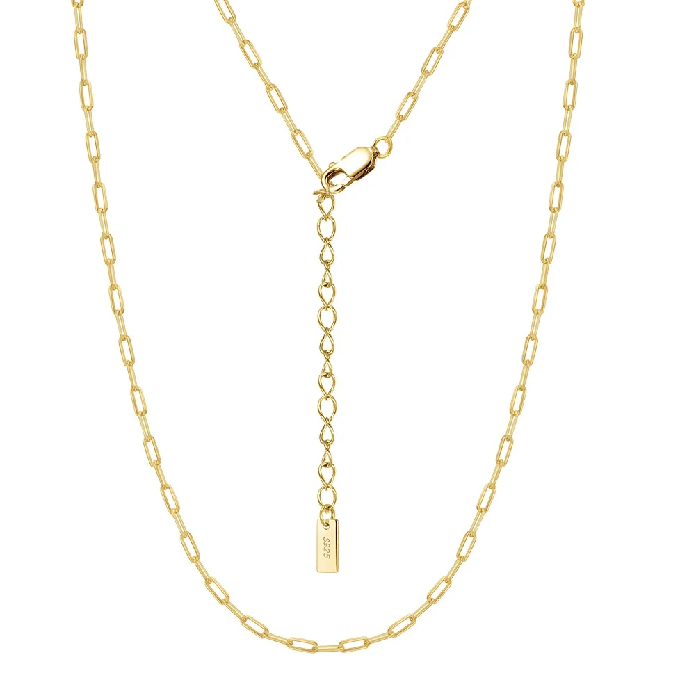 RINNTIN SC64 Wholesale Jewelry Chain Necklace for Women 14K Gold Plated 925 Sterling Silver Paperclip Chain Necklace