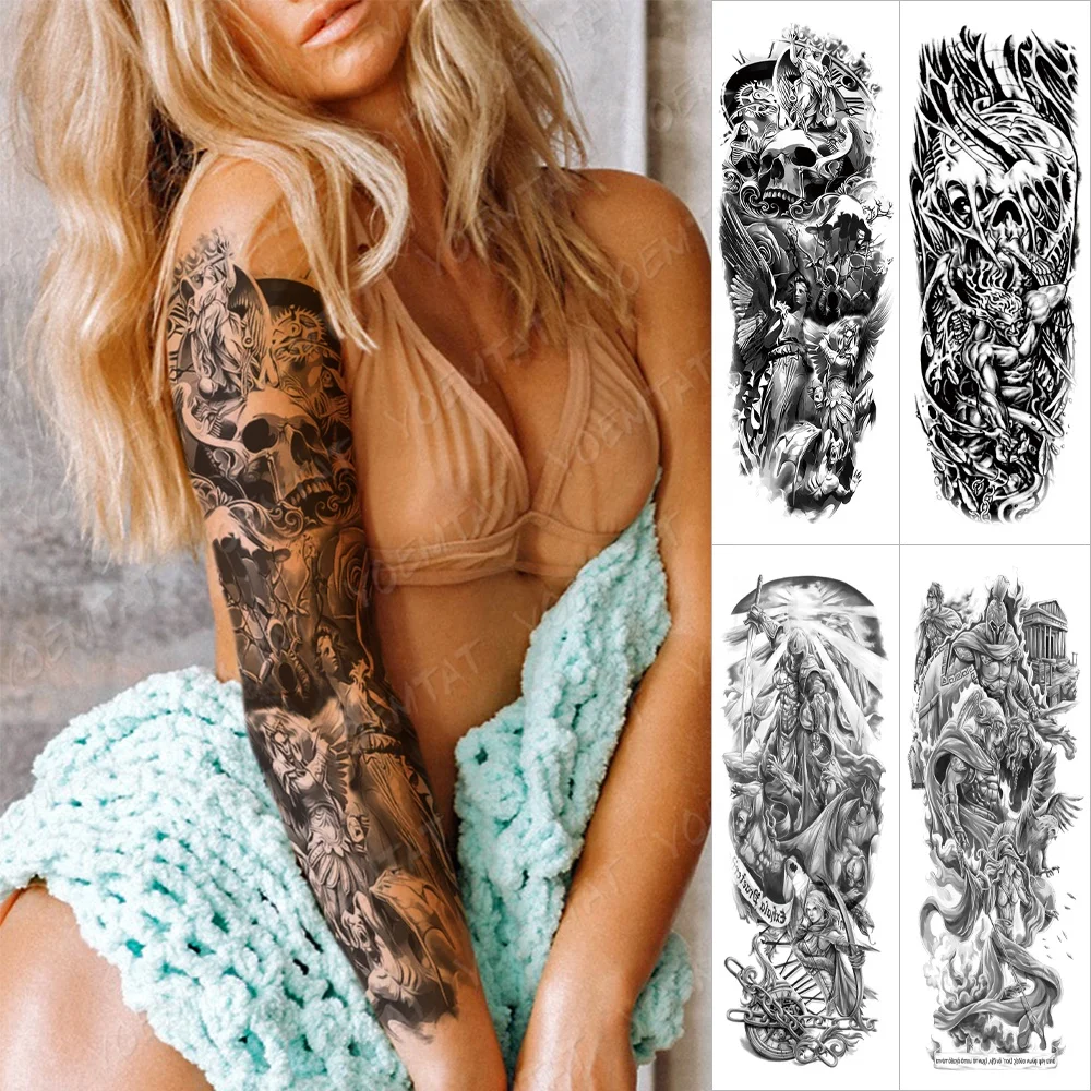 

Painting Art devil and angel design tattooS skull arm sleeve sticker tatto tattoo stickers, Cmyk