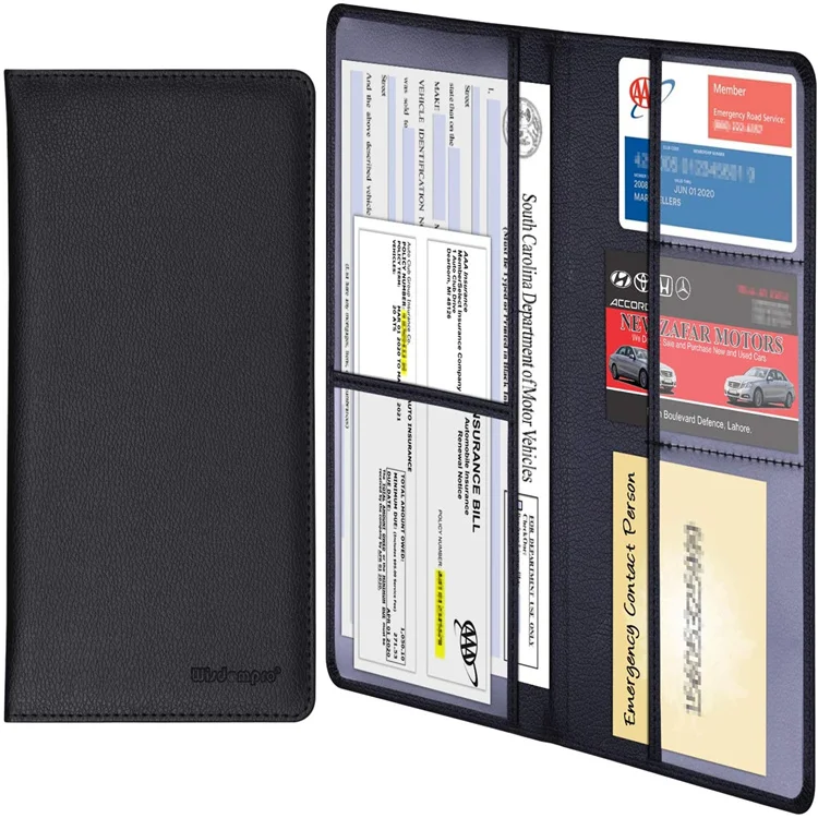 

Black essential auto insurance registration holder PU leather car document holder