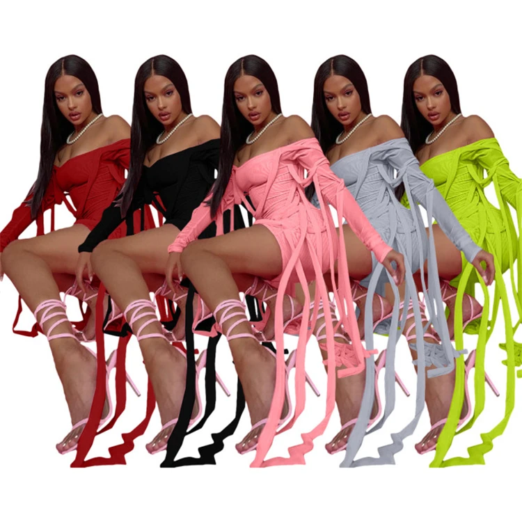 

MOEN New Trendy Off Shoulder Bandage Gaun wanita Casual Dress Women 2021 Dresses Woman Fashion Clothing