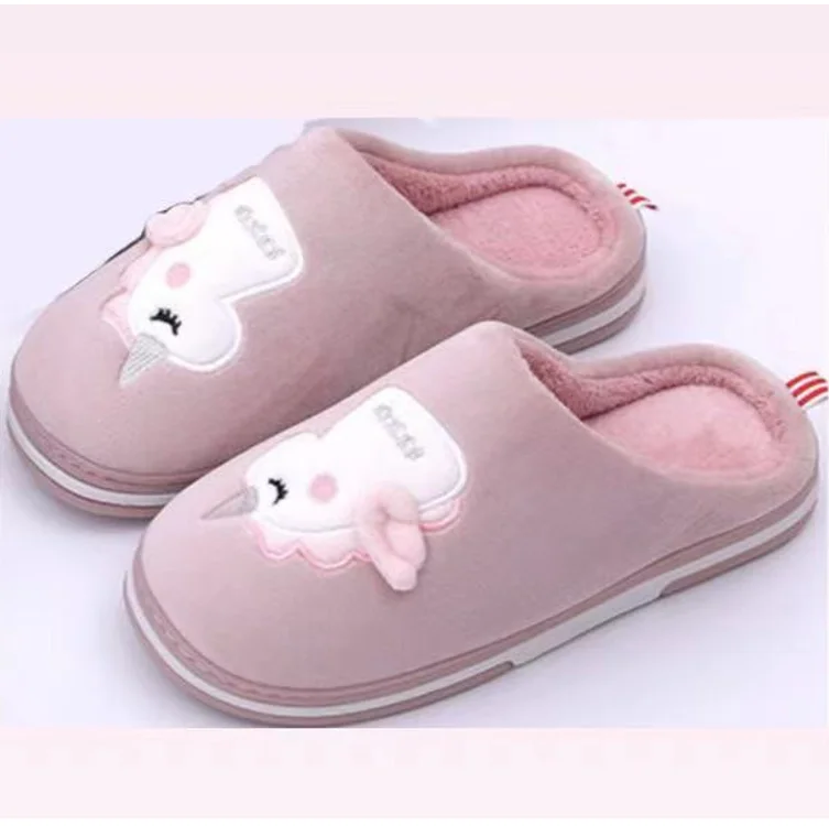 

Parents Couple Comfy Thermal Soft Soled Winter Slippers Adult Indoor Cotton Slides Wool Fluff Warm Non-Skid Slippers, Solid color