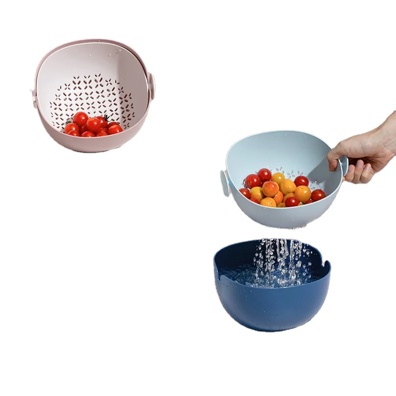 

New Cost-effective Medium Plastic Round Vegetable Basket Double Layer Storage Basket, 4 colors