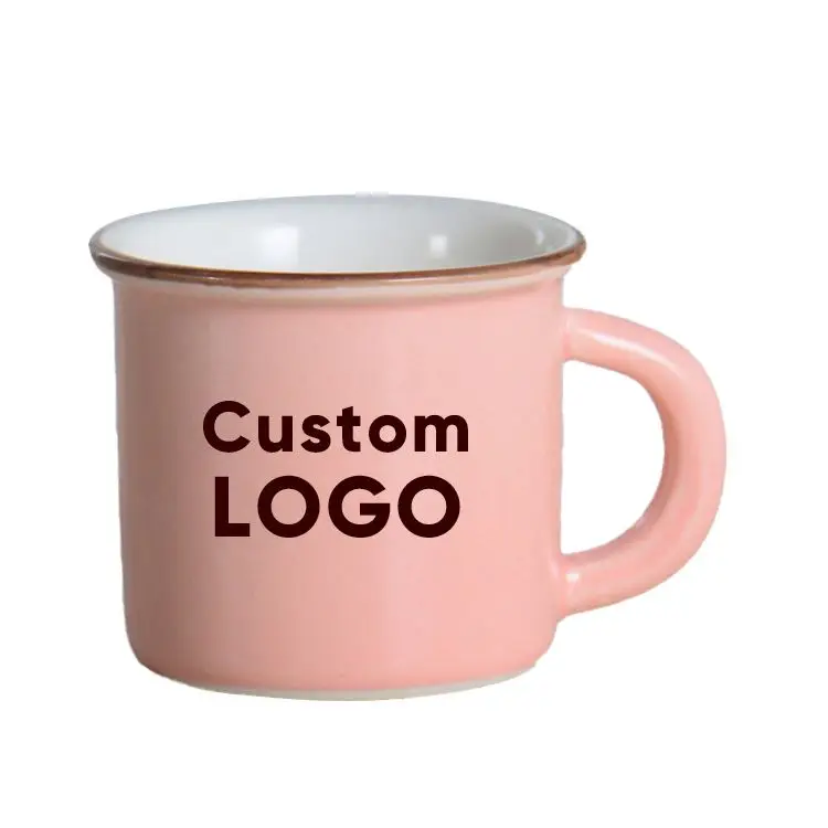 

Custom logo reusable metal steel enamel camping coffee tea cup mug with handle and rolled rim, Customized color