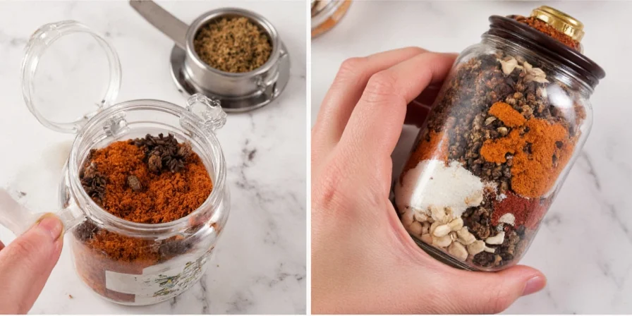 A colorful spice rack organized for maximum flavor impact