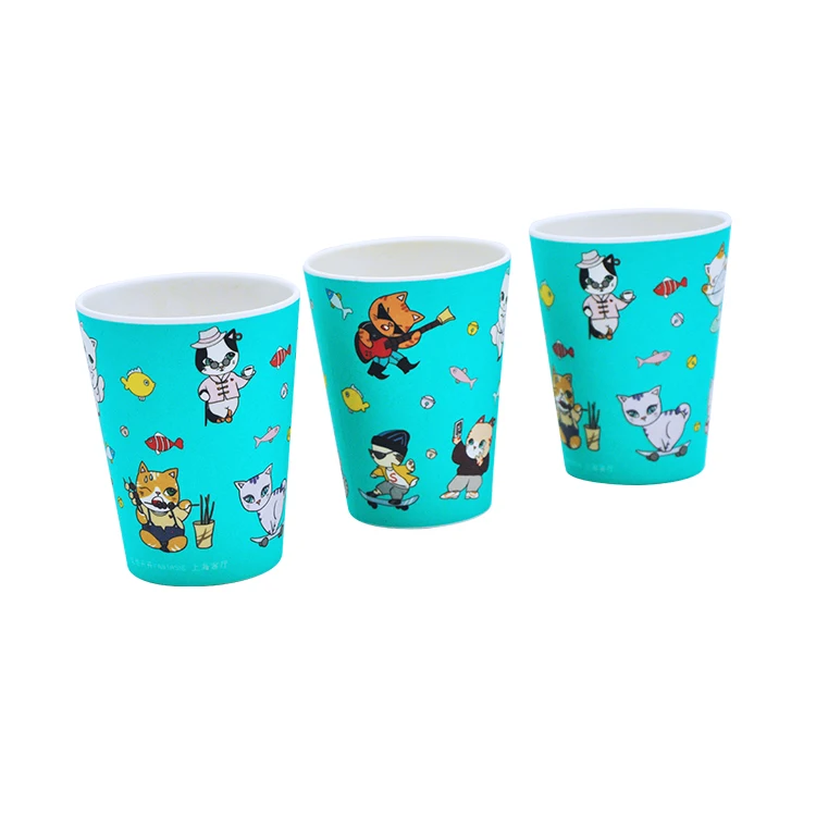 

BPA Free Cartoon Kids Bamboo Fibre Drinking Cups Milk Juice Cups Reusable, As picture