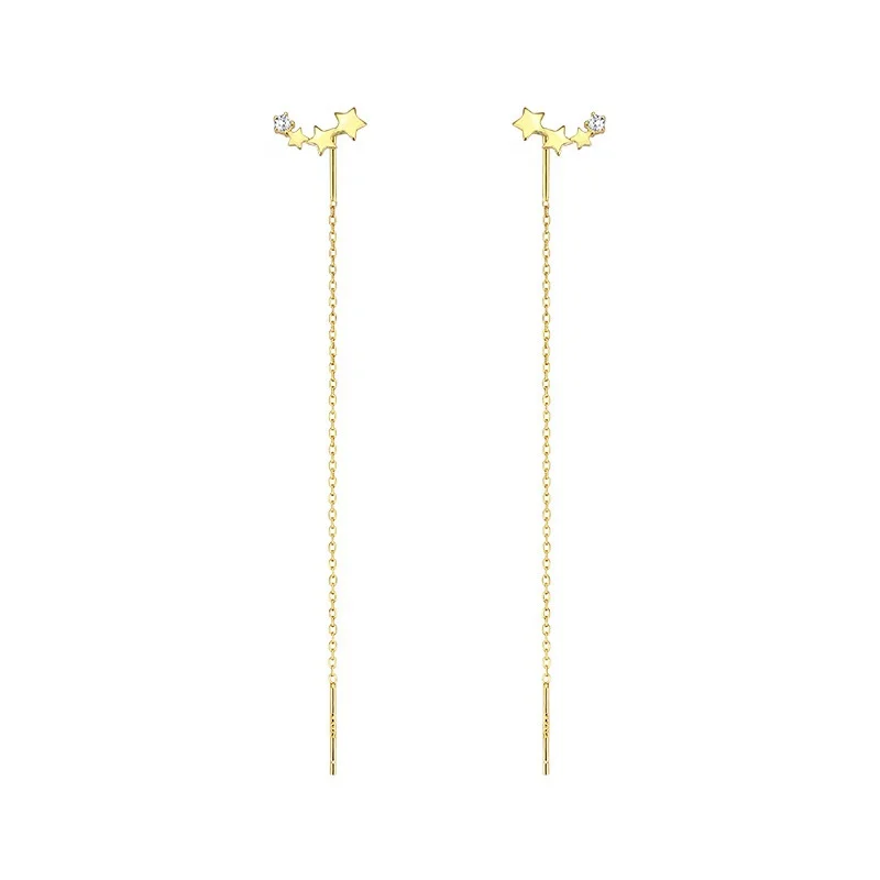 

Fashionable Dainty Straight Hanging Earings Jewelry Long Wire Tassel Thread Chain Star Pendant Stud Earrings for Women, Gold,sliver