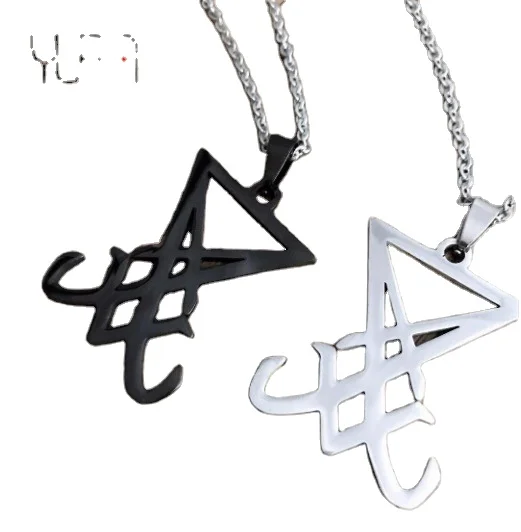 

Wholesale Custom Satanic Jewelry Cool Lucifer Satan Pendant Gothic Stainless Steel Black Plated Necklaces For Men