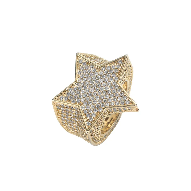 

European And American New Five-Pointed Star Ring Men's Star Ring Hip-Hop Micro-Inlaid Zircon StarRing