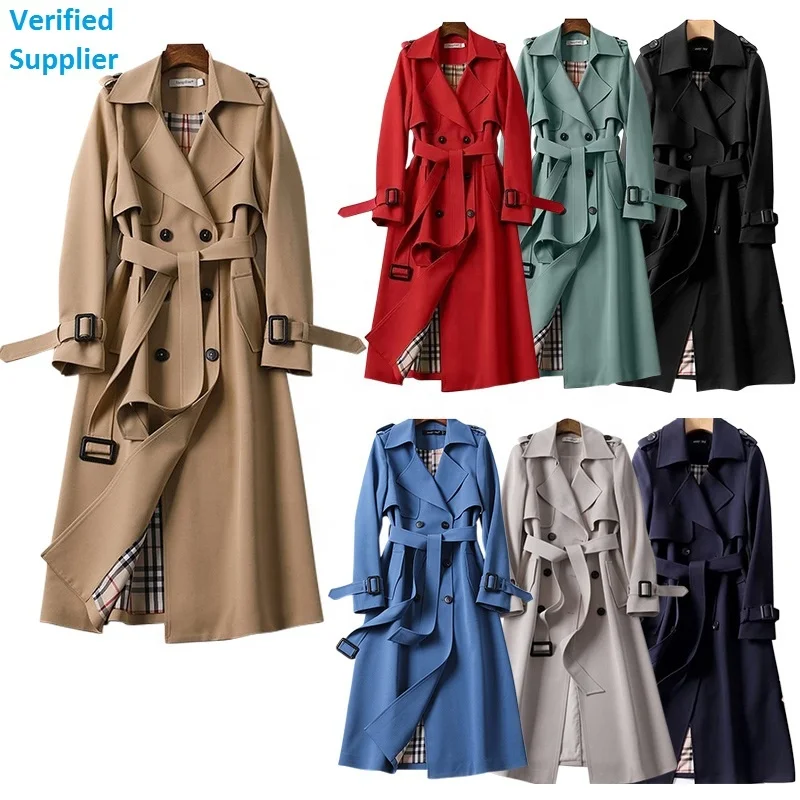 

Korean Coat 2023 Women Fall Winter Long Sleeve Over Coat Overcoat Double Breasted Long Ladies Jacket Trench Coat Women