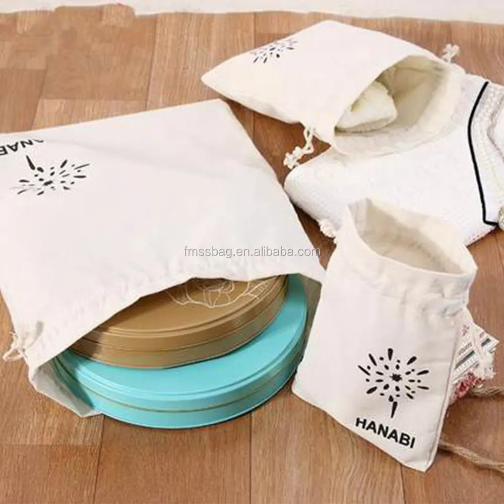 Silk Ribbon Customization Canvas Cotton Drawstring Shoe Bags With