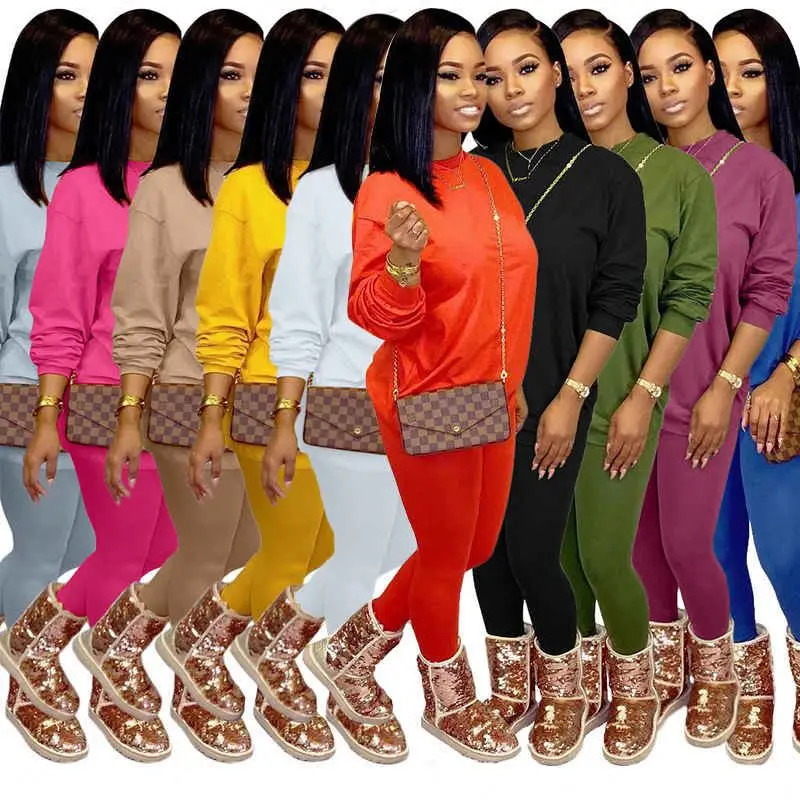 

2021 New design women fall long sleeve 2 piece set O neck tracksuit 2 piece jogger set, Picture showed