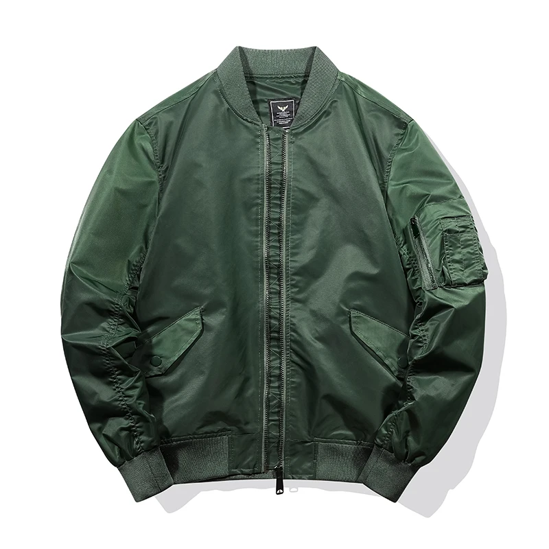 

MJQ12 Spring Fall Army Green Jacket Casual Coat Windproof Custom Blank Wholesale Satin Baseball Bomber Coaches Zip Nylon Jacket, Black;army green