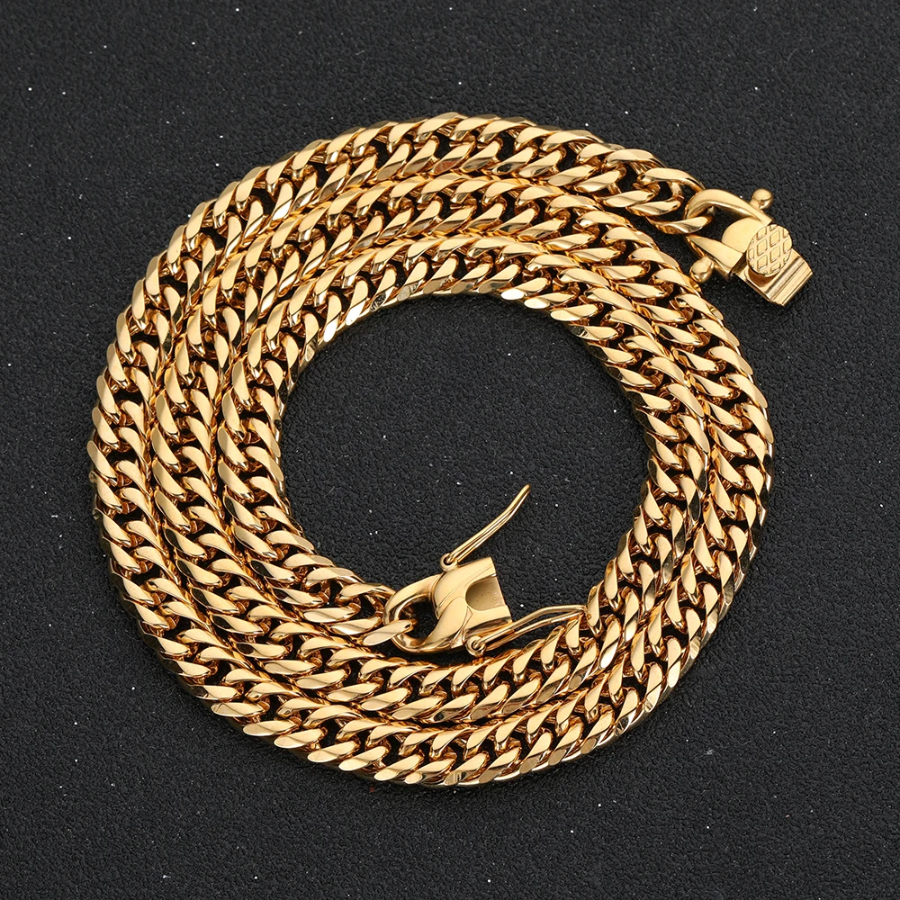 

Wholesale Cuban Necklace Hip Hop 18k Gold Plated Cuban Mens Miami Stainless Steel Cuban Link Chain, Silver/gold