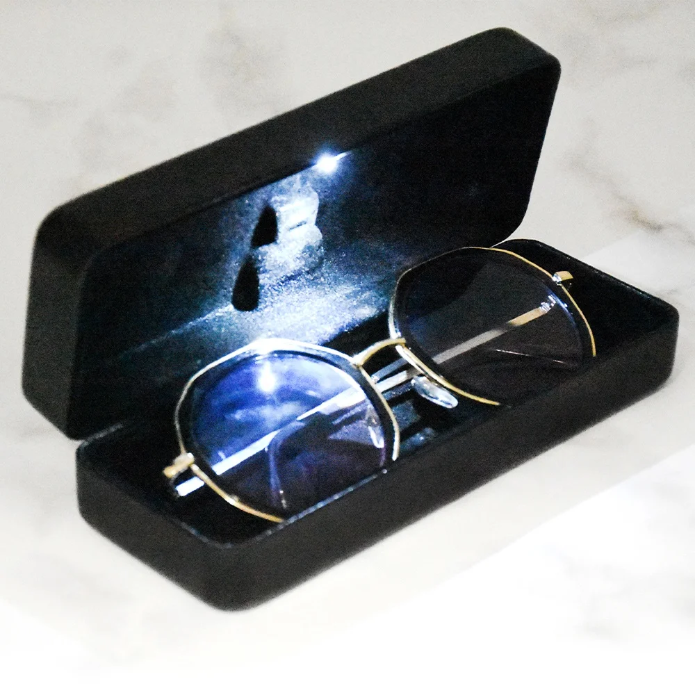 

Bestpackaging PU Leather glasses case with LED Light lighting eyeglasses case metal spectacle case custom logo