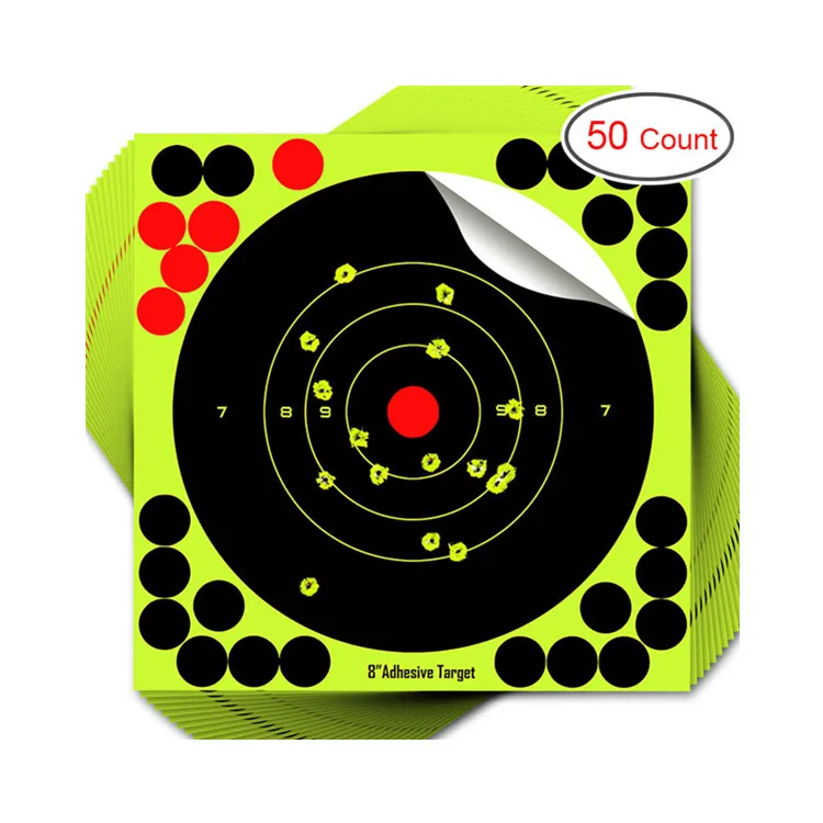 

Amazon Hot Selling 8x8 Inch Bright Florescent Yellow Round Stick Splatter Self Adhesive Shooting Targets for Outdoor Hunting