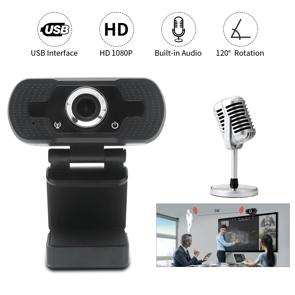 

USB Webcam 1080p autofocus Built-in Stereo Microphone Computer Camera Full HD Skype Video Call For PC Laptop Live Equipment, Black