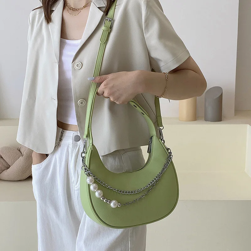 

2021 2022 top chic moon bags women leather handbags ladies luxury pearls chain hand bags