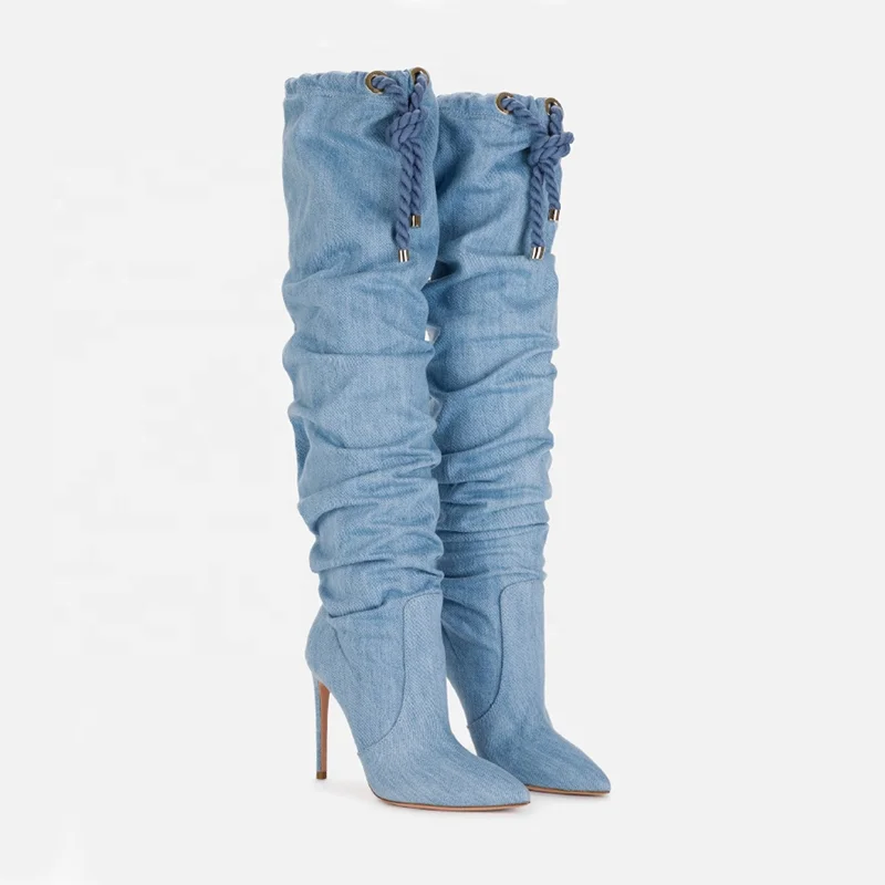 tall blue jean boots