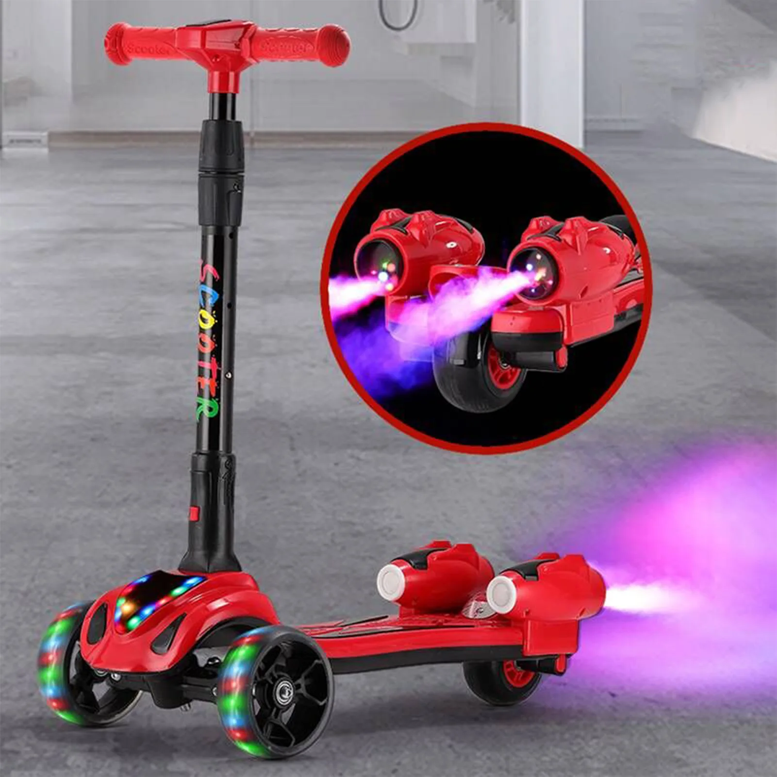

High Quality Kids 3 Wheel Electric Light Spray Scooter Children's Folding Adjustable Kick Scooters Foot Scooters