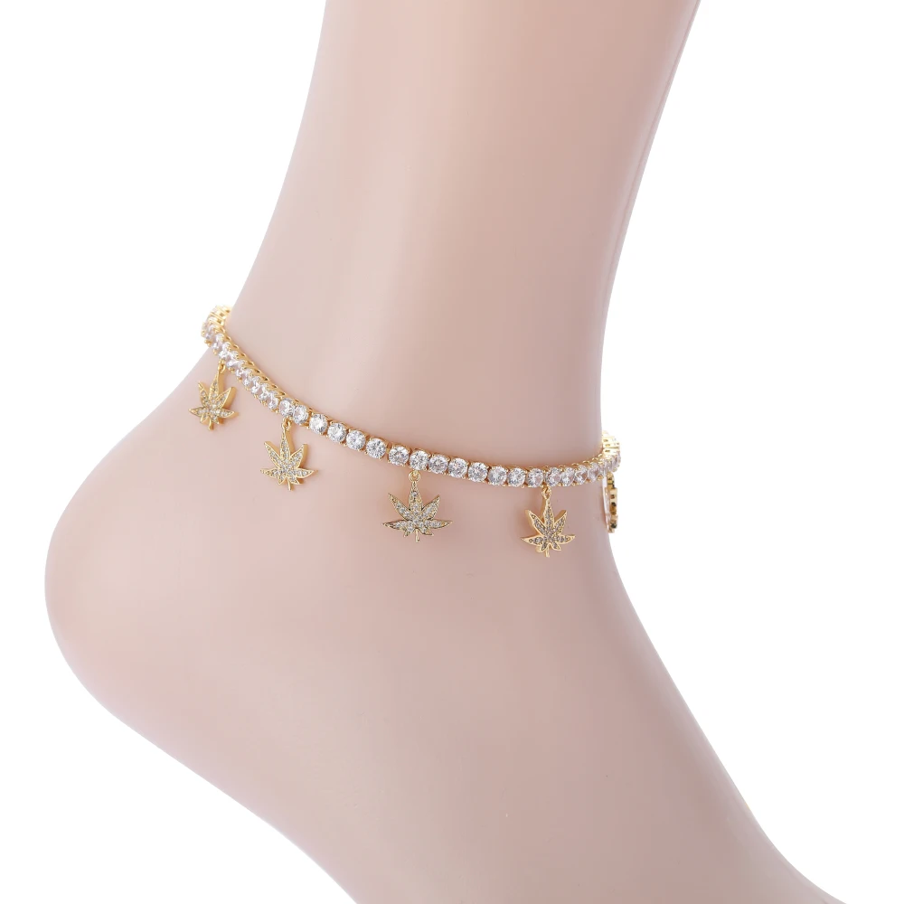 

5leaves 4mm tennis Anklet Chains with extender chain Jewelry Bohemia Fashion iced out jewelry Cubic Zircon