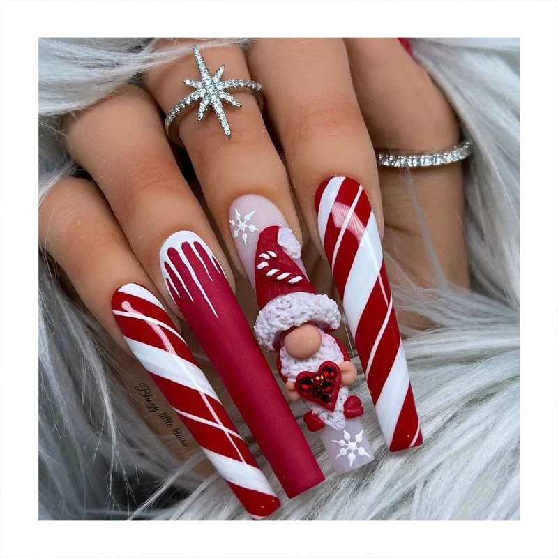 

New Arrival Extra Long Coffin Red 3D Decorate Accessories Cartoon Waterproof Custom Design Full Cover Abs Fake Nails For Women