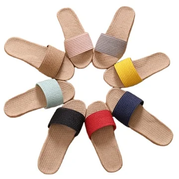 

New Korean version of pure color linen slippers anti-slip breathable fashion pu leather cool slippers manufacturers wholesale su