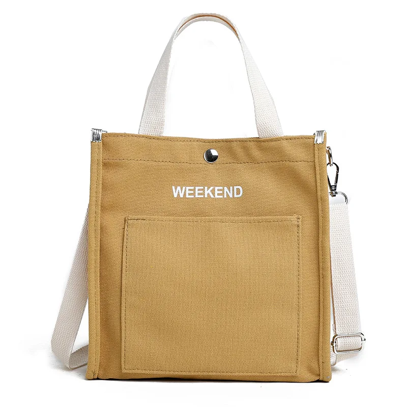 

Wholesale Casual Weekend Letters Design Tote Shoulder Bag Large Capacity Shopping Bags Canvas Handbags Unisex, Black white yellow orange