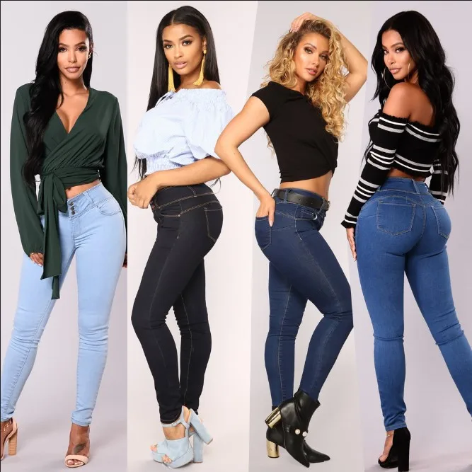 

2021 jeans Women Clothes Vendor 4 colors casual high waisted long denim jeans women, Blue black, dark blue, medium blue, light blue